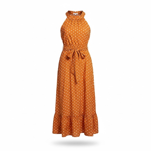 BellanBlue Dresses & Skirts - BellanBlue Orange Polka Dot Halter Maxi Dress